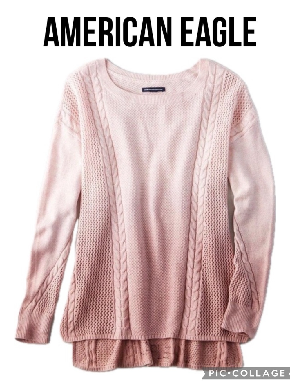 American Eagle Cotton & Wool Blend Pink Ombré Dip Dyed Open Knit Cable Sweater